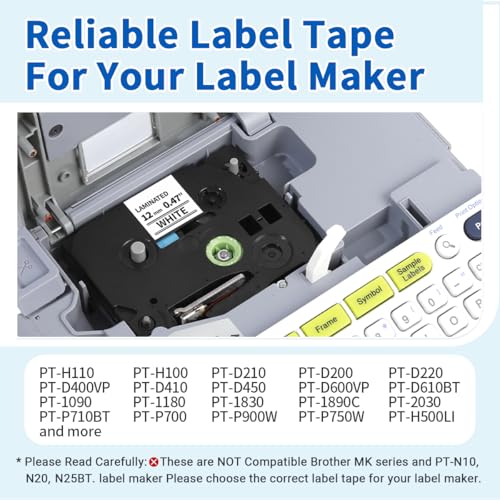 5 Pack TZe-231 Compatible with Brother Label Maker Tape P Touch TZe TZ Tape 12mm 0.47'' Laminated White TZ 231 Label Tape for Brother P-Touch PT-H110 PT-D210 PT-D600 PT-D400AD PT-1 image 3