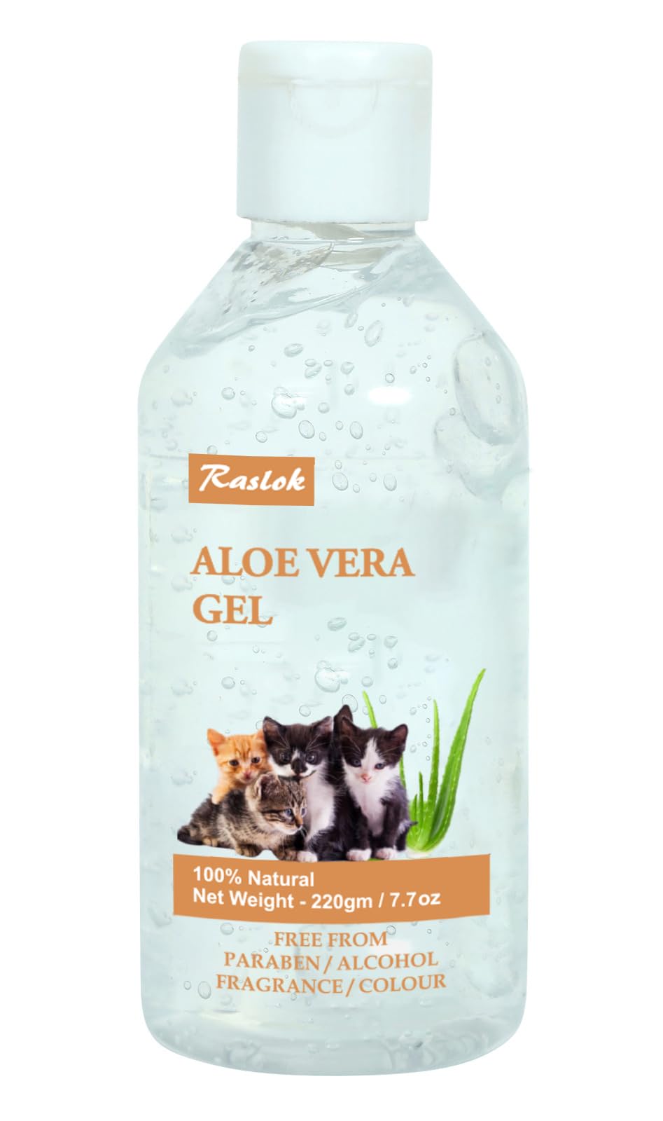 Raslok Aloe Vera Gel for Cats (Feline) 99% Natural, Hydrating Skin & Coat Care – Free from Paraben, Alcohol, Fragrance & Color – 220gm (7.7oz)