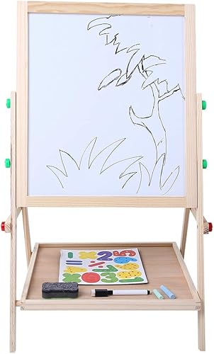 Miniatura 3 de Caballete de madera 2 en 1 para niños, doble cara, plegable, altura ajustable, pizarra de madera, pizarra blanca, pizarra de pintura, tablero de