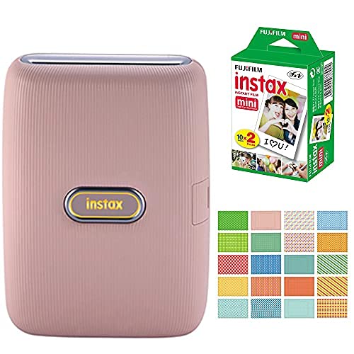 Fujifilm Instax Mini Link Smartphone Printer Plus Fujifilm Instax Mini Films 20 Pack. Plus Stickers. Bonus All-Purpose Microfiber Cloth -Mauve