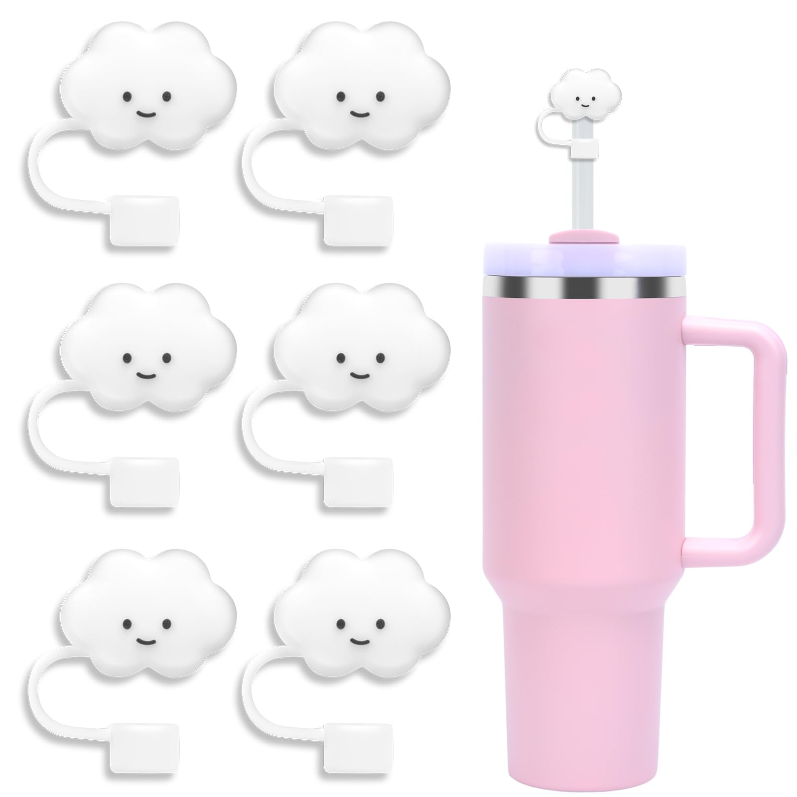 Raymall6pcs Silicone Straw Cover for Stanley Cup 30oz/40oz, Reusable Dust-Proof Straw Stopper For 10mm Straw, Cute Cloud Cap for Stanley Cup Accessories