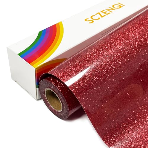Glitter HTV Heat Transfer Vinyl Rolls - 12 x 5FT Glitter Iron on Vinyl Easy to Cut Iron on Vinyl for Cricut & Cameo Easy to Weed Heat Transfer Vinylby SCZENQI (Red)