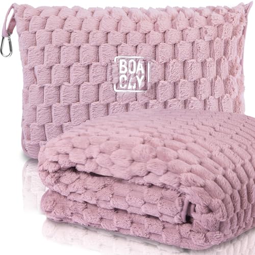 BOACAY Packbare Reisedecke für Flugzeug, Auto - Kompakte Bürodecke - Tragbares Kissen für...