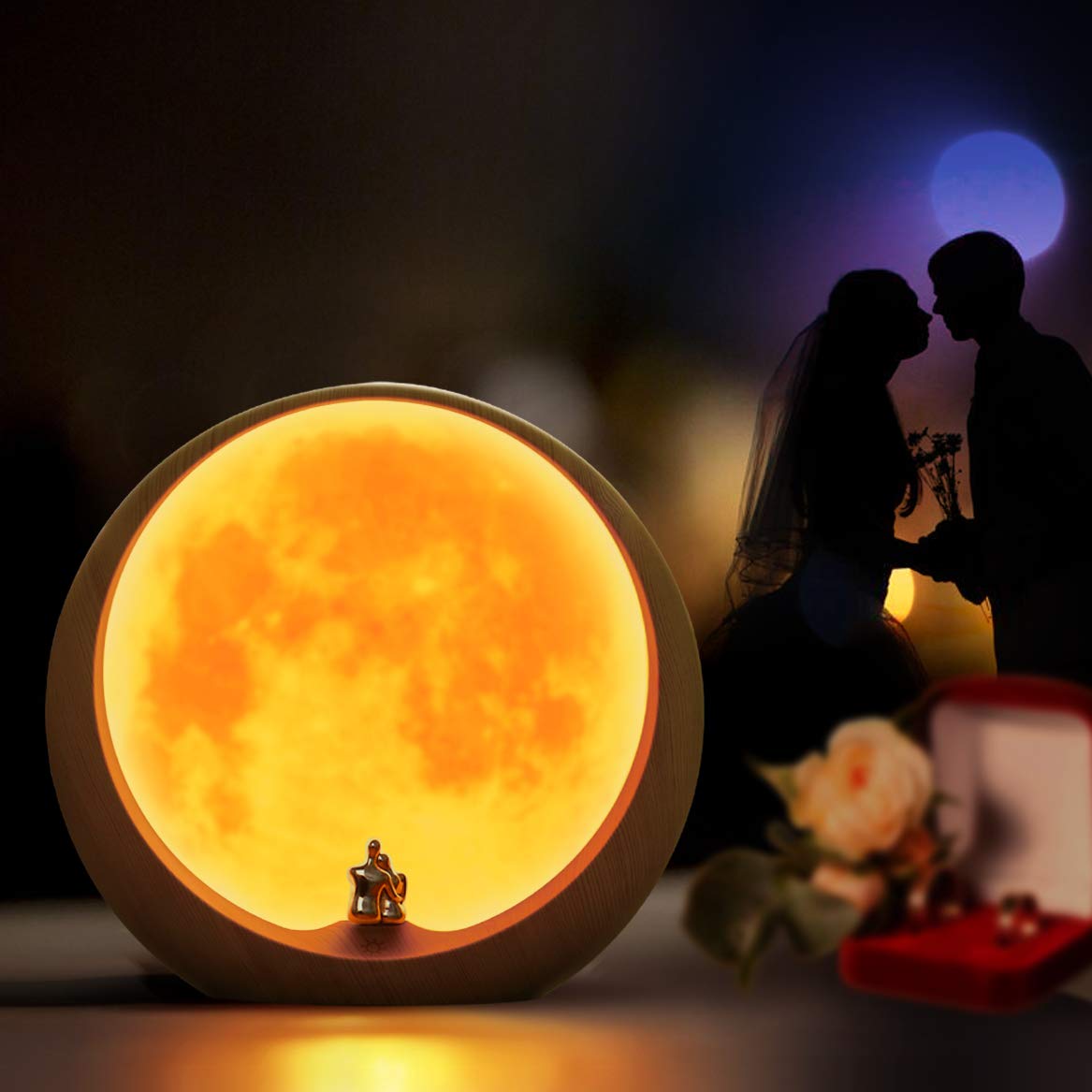 mamre Lámpara Ambiental de Luna para Aniversario, Boda y día de San Valentín, Regalo de Decoración Artística, Amor bajo la Luna Roja