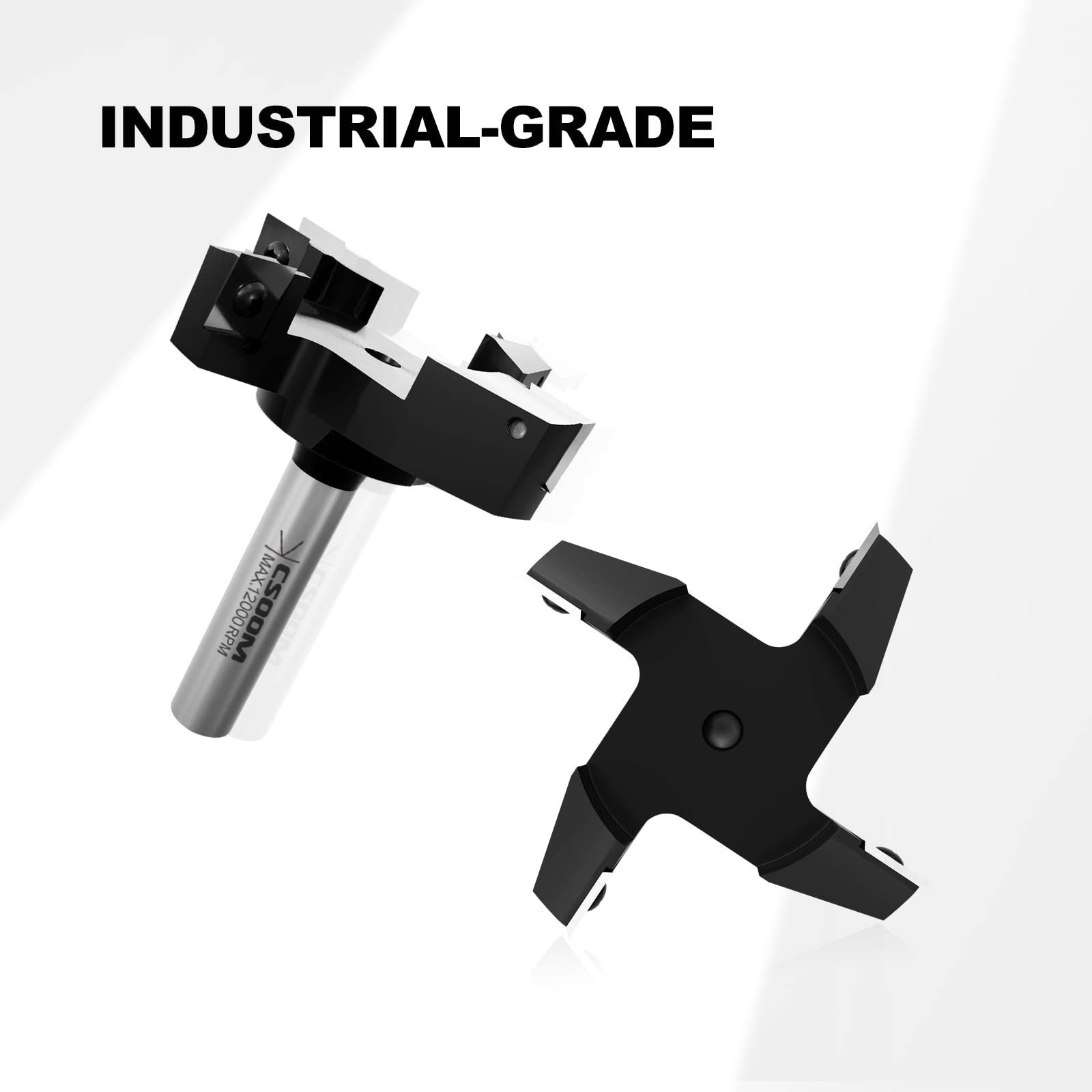 CSOOM Punta per fresatrice CNC Spoilboard, codolo da 1/2", diametro di taglio 7,6 cm, 4 ali, punta per pialla per legno, utensili per la lavorazione del legno, viene fornita con 10 lame di ricambio