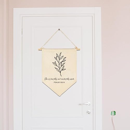 Miniatura 3 de Decoración botánica cristiana, banderín colgante de banderín, letrero de pared, versículo de la Biblia, letrero de puerta delantera para oficina,