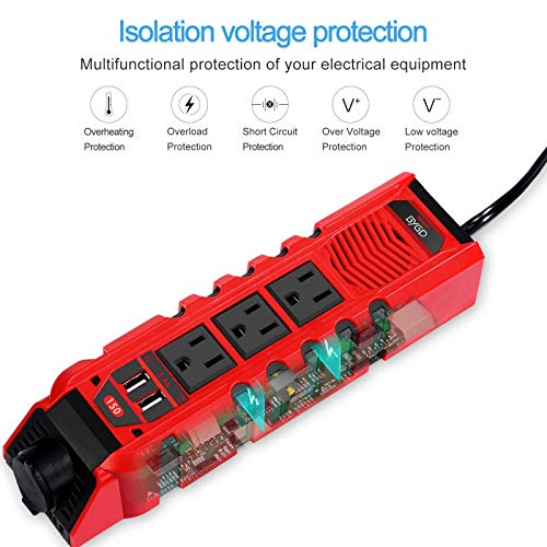 150W Car Power Inverter DC 12V to 110V AC Converter with 3 AC Outlets 2 Quick Charger 4.8A Dual USB Ports Cigarette Lighter Socket Charger Adapter