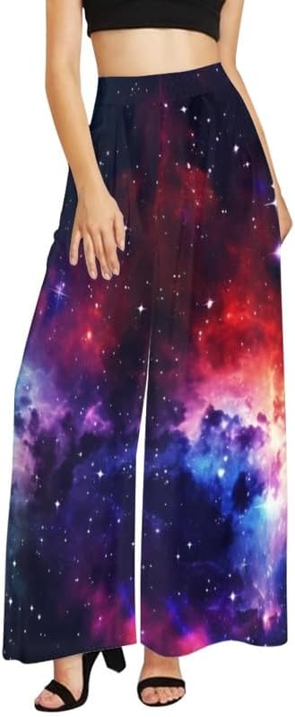 Tiger Stripes Women's Wide Leg Pants Colorful Dices Beach Palazzo Baggy Pants Starry Night Lounge Pant Trousers