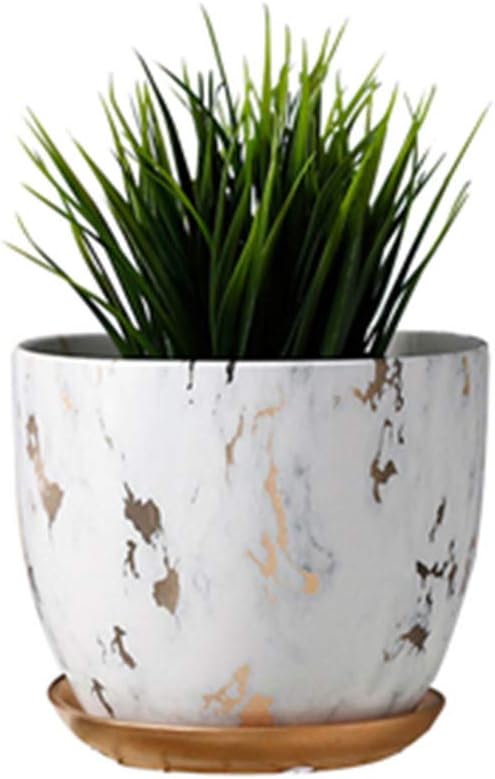 Marble Plant Pot, 5.5 inch Modern Nordic Style Ceramic Marble Look Scrub Pots for Plants-Plant Pots Indoor with Drainage Hole and Ceramic Tray for Succulents/Plants/Flowers