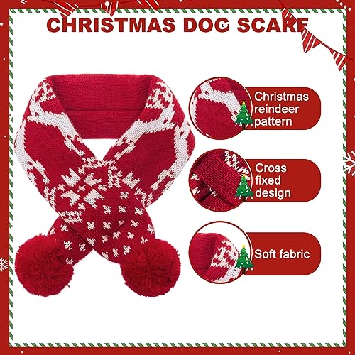Image of Mihachi Dog Costumes Hat Scarf Set Knit Snowflake Reindeer Print 2 Pcs Winter Warm Clothes for Small Dogs Cats Red White
