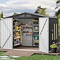 DWVO 8x6 FT Outdoor Storage Shed, Large Metal Tool Sheds, Heavy Duty Storage House with Lockable Doors & Air Vent for Backyard Patio Lawn to Store Bikes, Tools, Lawnmowers, Gray
