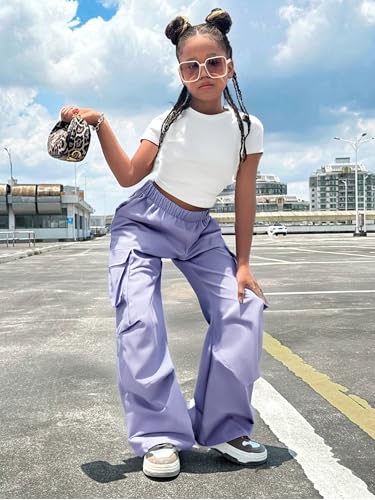 Image of Azmxynol Tween Girls Clothes 2 Piece Outfit T-Shirt Top + Cargo Pants, Teen Girl Trendy Clothing Set, Sizes 7-15 Years