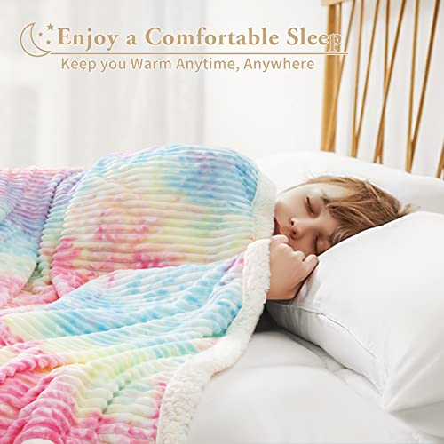 Lbro2M Striped Sherpa Fleece Bed Blanket King Size, Super Soft Fuzzy Plush Warm Cozy Fluffy Microfiber Couch Throw Velvet Double Reversible Luxurious Blankets (90X104),Rainbow #TOP5