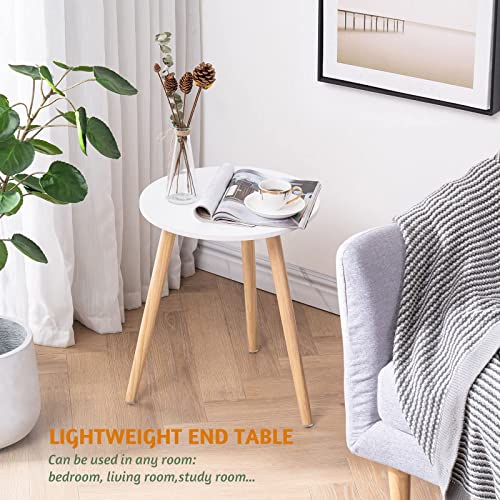 Apicizon Round Side Table Set Of 2, White Nightstand Coffee End Table For Living Room, Bedroom, Small Spaces, Easy Assembly Modern Home Decor Bedside Table With Natural Wood Legs, 16.5 X 20.5 Inches #TOP7