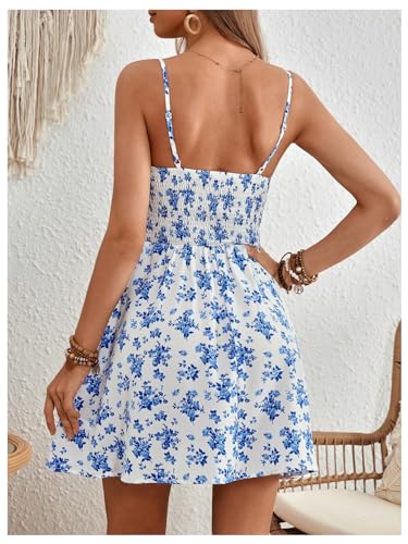 Floerns Women's Boho Floral Print Sleeveless Sundress Ruched Bust Flare Hem Vacation Cami Short Dress2