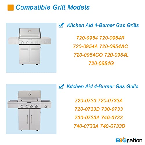 Bbqration Replacement Kit For Kitchen Aid 720-0954 720-0954R 720-0733 720-0733A 720-0954A 720-0954Ac, Cooking Grates, Burners Tube And Heat Plates Replacement Parts For Kitchen Aid 4-Burner Gas Grill #TOP1