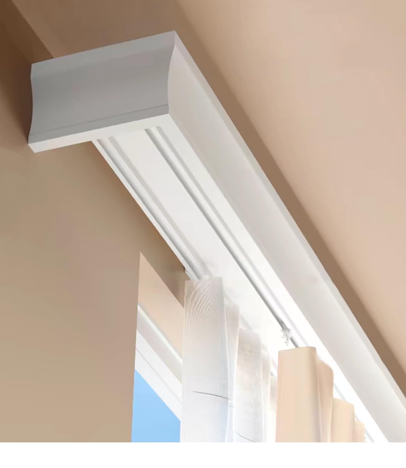 Rail de rideau mural ou de plafond avec double rail en aluminium robuste et cantonnière pour fenêtres, chambre à coucher, bureau