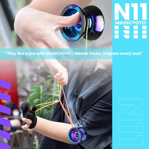 Image of MAGICYOYO Dual Purpose Yoyo N11 Responsive Yo Yo for Kids 8-12 or Above & Unresponsive Bearing Kit for Advanced + Protect Glove + Bag + 12 Replacement Strings (Black Blue Purple)