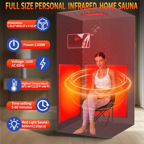 Portable Infrared Sauna for Home, Full Size Foldable Personal Sauna Box with 660nm Red Light Therapy, Independent Heating Foot Pad and Portable Chair for Indoor Relaxation & Detox by TaTalife - Image 2