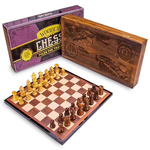 Jeu d'échecs vintage en bois pliable pour ne plus perdre vos pièces