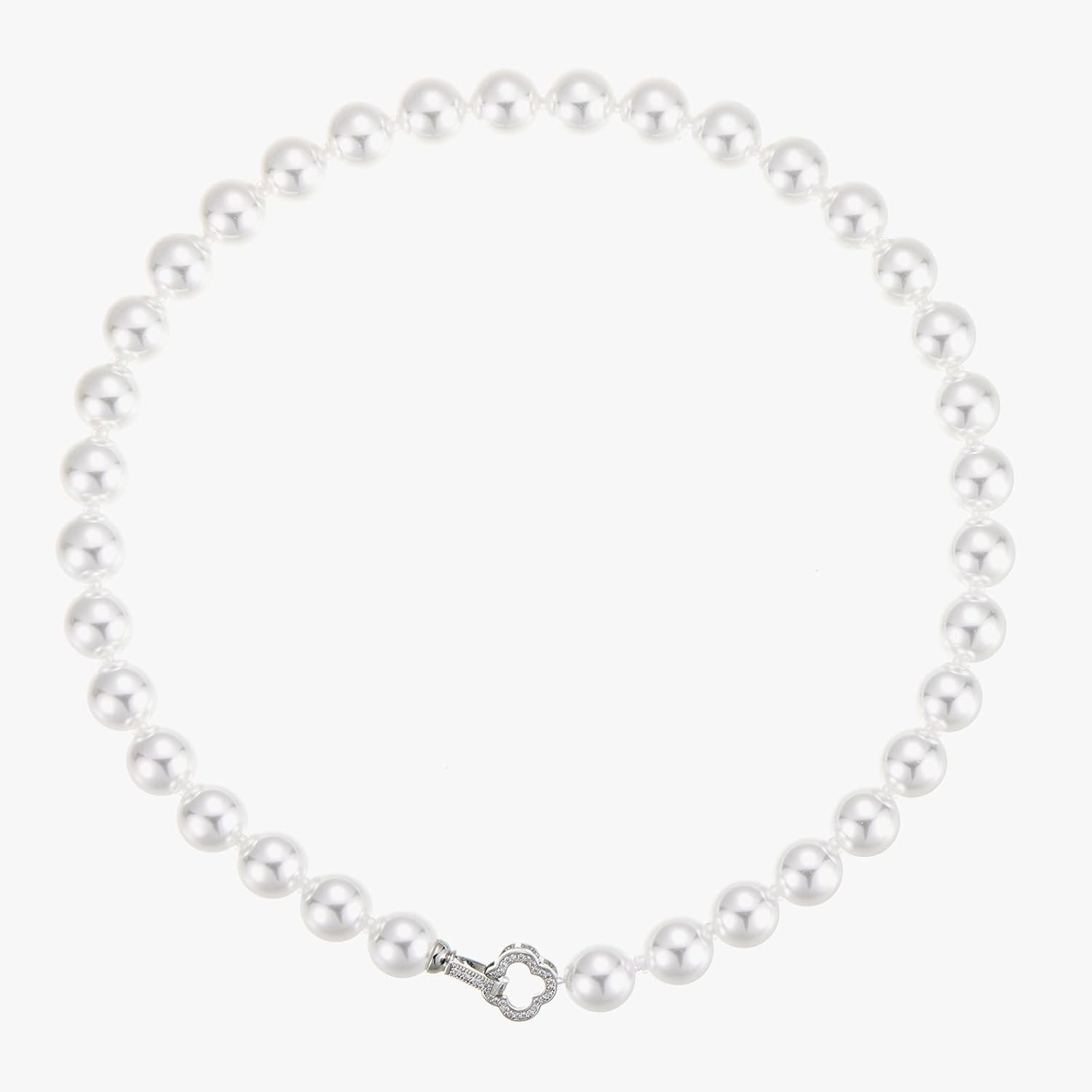 White Shell Pearl Necklace with Alloy Accent, 12mm Beads, Elegant Classic Design for Women - Image 3
