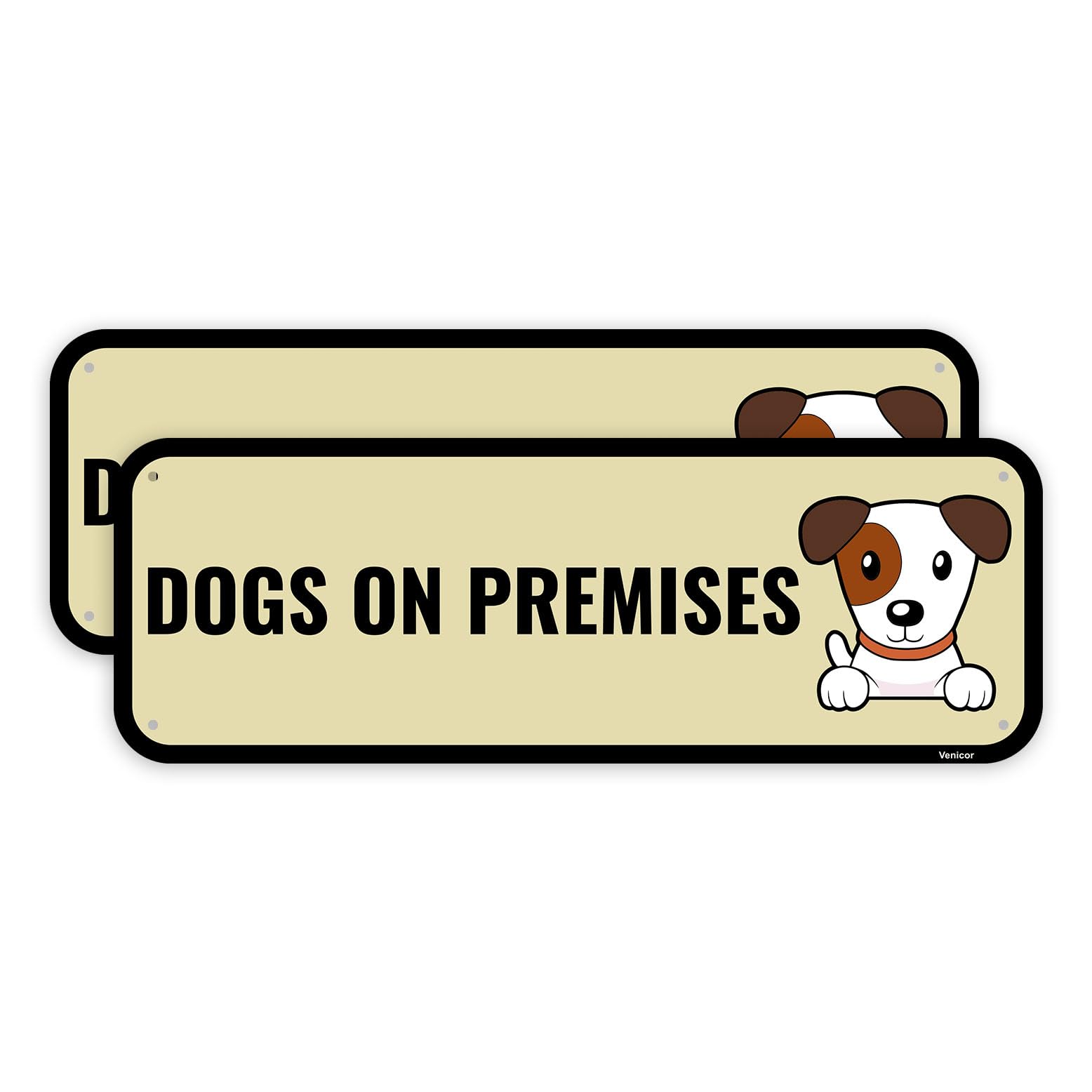 2PC Dog On Premises Sign, 10 x 3.5 Inches - Aluminum - Dog Present In Yard Property No Trespassing Sign