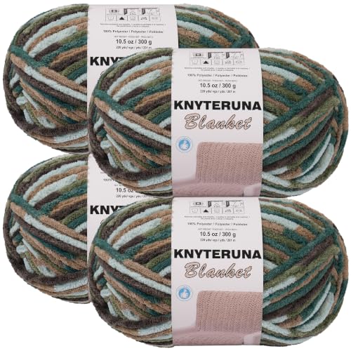 Image of #6 Super Bulky Blanket Yarn for Crocheting - 4 Skeins(Each 10.5oz /300g, 220yds /201m), Chunky Chenille Thick Plush Big Soft Yarn for Crocheting Knitting Blankets, Multi Green & Coffee