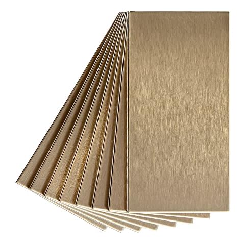 Aspect Peel and Stick Backsplash 3in x 6in Brushed Champagne Long Grain Metal Tile for Kitchen and Bathrooms (8-Pack) Cover