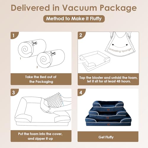 Image of EHEYCIGA Orthopedic Dog Bed for Small and Medium Dogs, Waterproof Memory Foam With Sides, Non-Slip Bottom, Egg-Crate Foam, Washable Removable Cover, Navy
