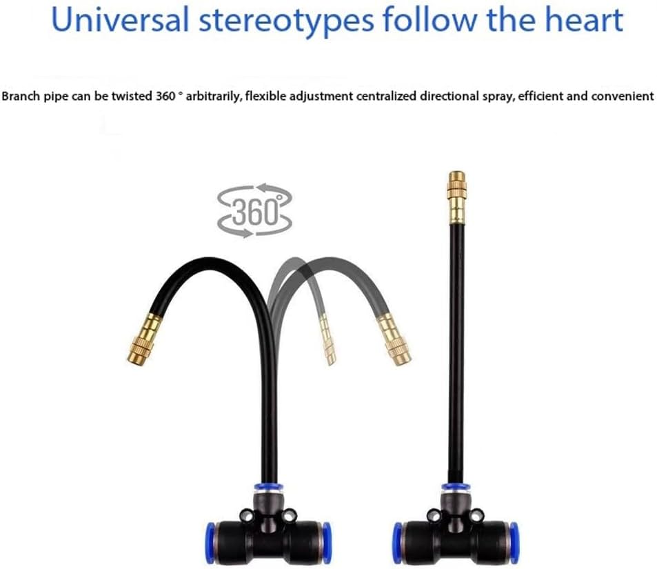 Brass Mist Nozzle Tee with Built-in Hose, 360 Degree Rotation Adjustable, Garden Watering System Mist Parts and Accessories Atomizing nozzle + 8mm tee belt 30pc