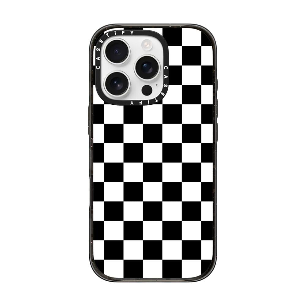 CASETiFY Impact Case for iPhone 16 Pro [Slim / 8.2 ft. 4X Military Grade Drop Protection/Compatible with Magsafe] - Black White Check Checkerboard -