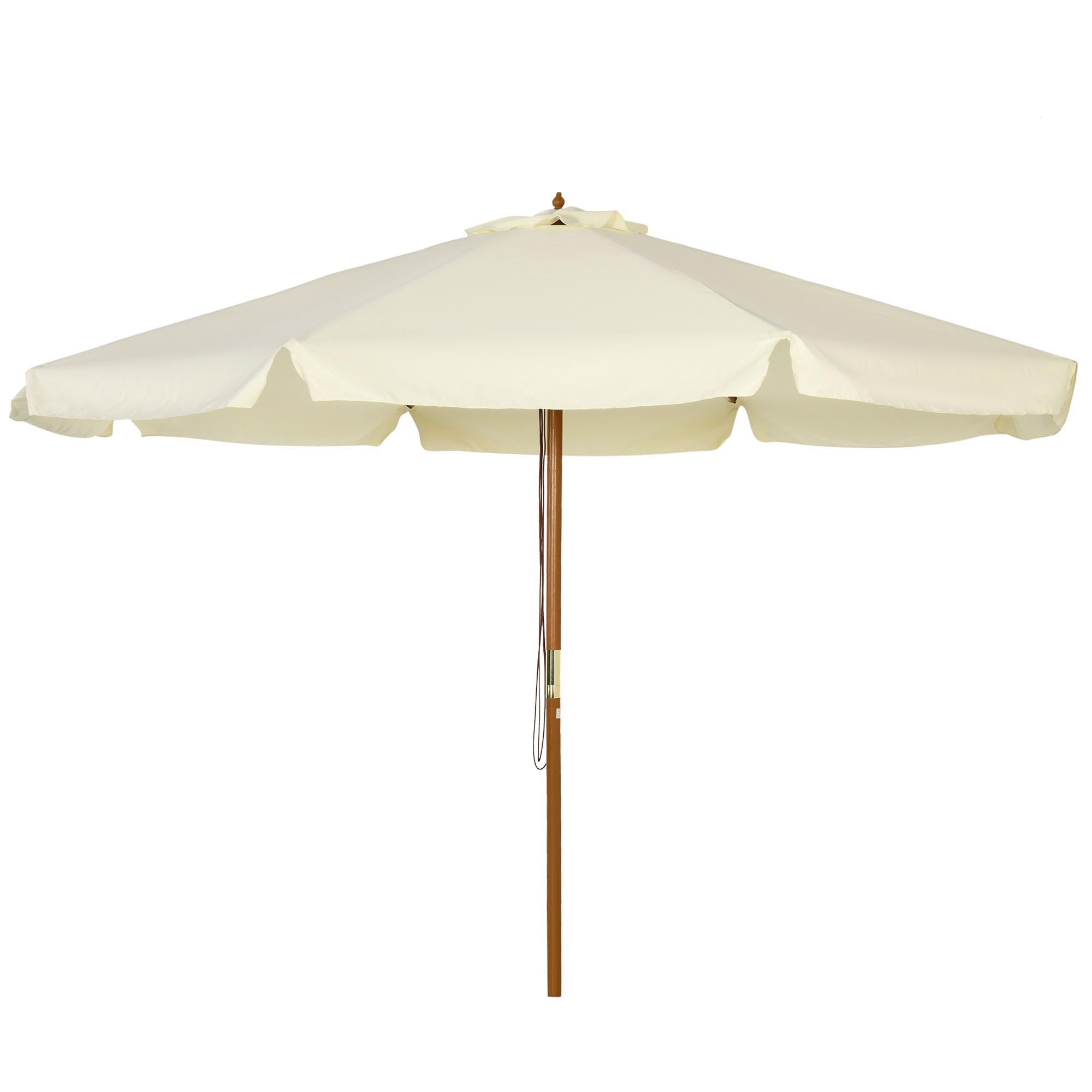 Outsunny Sombrilla Terraza Exterior Ø325 cm Sombrilla de Jardín con Sistema de Polea Techo Ventilado 8 Varillas de Bambú y Poste de Madera Parasol para Patio Terraza