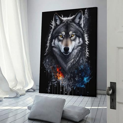 Flame And Ice Wolf Artwork tableau loup haut de gamme pour décoration murale