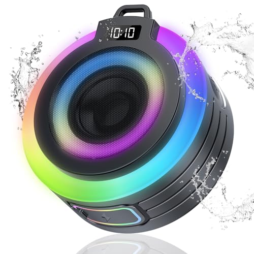 WXQZXO Bluetooth Shower Speaker, Portable Bluetooth Speaker Stereo Sound with Suction Cup/Lanyard, Built-in Mic, IPX7 Waterproof Wireless Speakers Bluetooth 5.4 for Bathroom/Party/Beach/Gift, Black