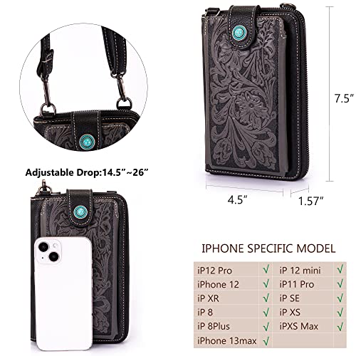 Image of Montana West Western Crossbody Phone Wallet for Women RFID Blocking Wallet Purse with Cash Slots & Zipper Pocket