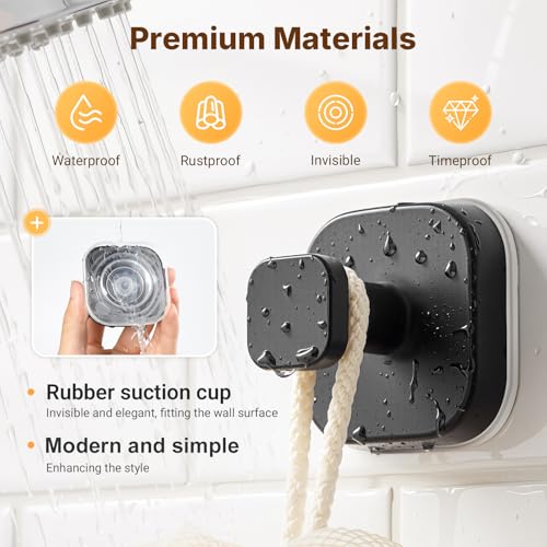 Zrpot 3 PCS Suction Cup Hook for Shower, Suction Cup Hooks for Shower, Door Hooks for Hanging Robe Loofah Removable Wall Hooks for Kitchen Glass Window Black — view 2