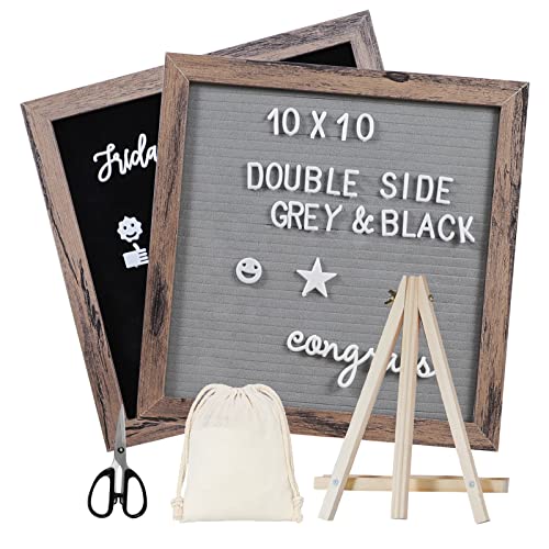 Double Sided Felt Letter Board Letter Board 10X10In Letter Board With Slant Vintage Wood Frame With Letters And Numbers (Double Sided(Grey&Black)) #TOP2