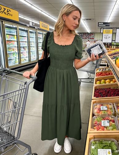 Image of ZESICA Women's 2026 Summer Boho Floral Print Dress Square Neck Ruffle Swing Beach Vacation Long Maxi Dresses