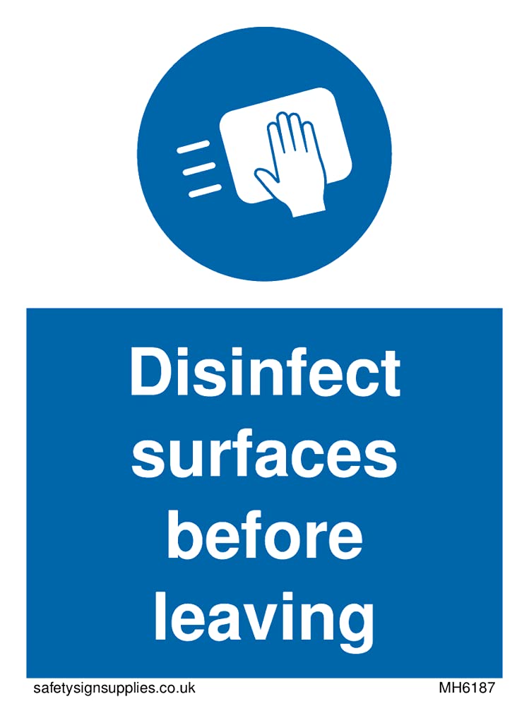 Pack of five - Disinfect surfaces before leaving Sign - 75x100mm - A7P