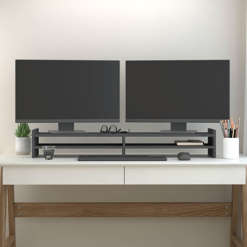 Supporto per monitor in legno massiccio, 100 x 27 x 15 cm, in legno di pino, per lavoro ergonomico in ufficio, casa, gaming, organizer da scrivania