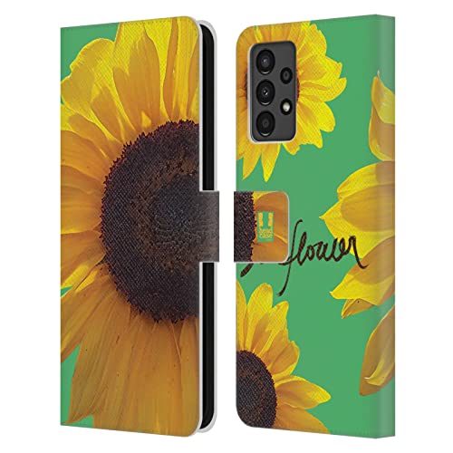 Étui Samsung Galaxy A13 2022 Head Case Designs Plaisir Jaune Tournesol en cuir avec fentes cartes