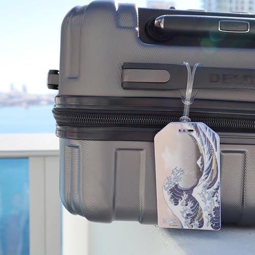 Image of 2 Pack - Great Wave Luggage Tags Heavy Duty for Suitcases & Backpacks - Hokusai Bag Tag - Cute & Durable TSA Approved w Plastic Loop & Contact Card Business Card Size by Specialist ID