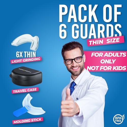 Image of HONEYBULL Anti Grinding Guard Set for Light Grinding, Comfortable Custom Mouth Guard for Nighttime Teeth Grinding (6 Pack - Thin)