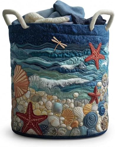 Image of Quilted Laundry Basket With Handles,boho storage basket,quilted basket | aesthetic decorative laundry basket ,washable storage basket,for storing clothes, blankets, and thing