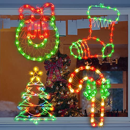 GLOWNOVA 200L19'' 4 Pack Christmas Window Silhouette Lights Decorations, Window Lighted Candy Cane x1,Christmas Tree x1,Wreath x1,Christmas Stocking x1 for Home Indoor Wall, Patio Lawn by GLOWNOVA - Used condition - Image 5