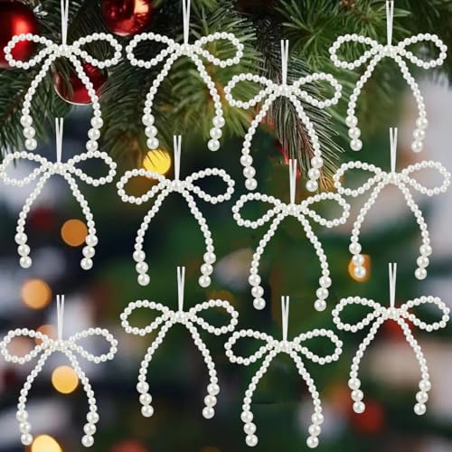 12 Pcs Pearl Bow Ornaments Shiny Bowknot Decorations for Wedding Birthday Party