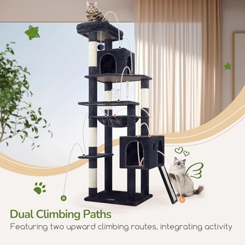 Image of Globlazer Heavy Duty Cat Tree, 70 inch Sturdy Cat Tree for Indoor Cats Extra Large Cat Tower with Scratching Post, Hammock, Cat Condo for Adult Cats Kittens, F70 Pro, Dark Grey