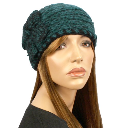 Multicolor Adjustable Winter Ribbow Bow Hand Knit Headwrap Headband Ski Teal