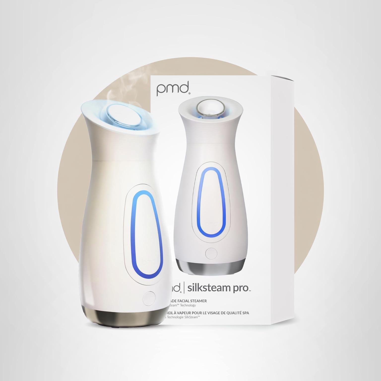 PMD SilkSteam Pro - Spa-Grade Facial Steamer with SilkSteam Technology - Rapid Start-Up - Adjustable, Directional Nozzle - Essential Oil Filters - Dewy, Hydrated Glow: White