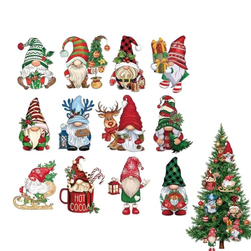 Enfeites de Natal em madeira 24 peças decorativas gnomos clássicos com cordão para pendurar, multicolorido, ideais para árvore de Natal e decoração de casa